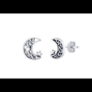 925 Sterling Silver Moon & Star Earrings